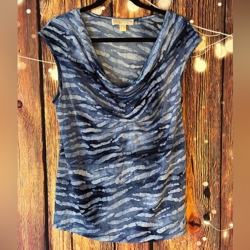 Michael Kors Navy and Gray Cowl Neck Blouse